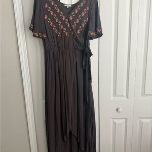 JODIFL Eggplant High Low Dress with Pink Embroidery from Piper and Scoot
